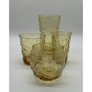 Anchor Hocking Lido Milano Honey Gold Amber Glass Tumbler Rocks Juice Roly Poly